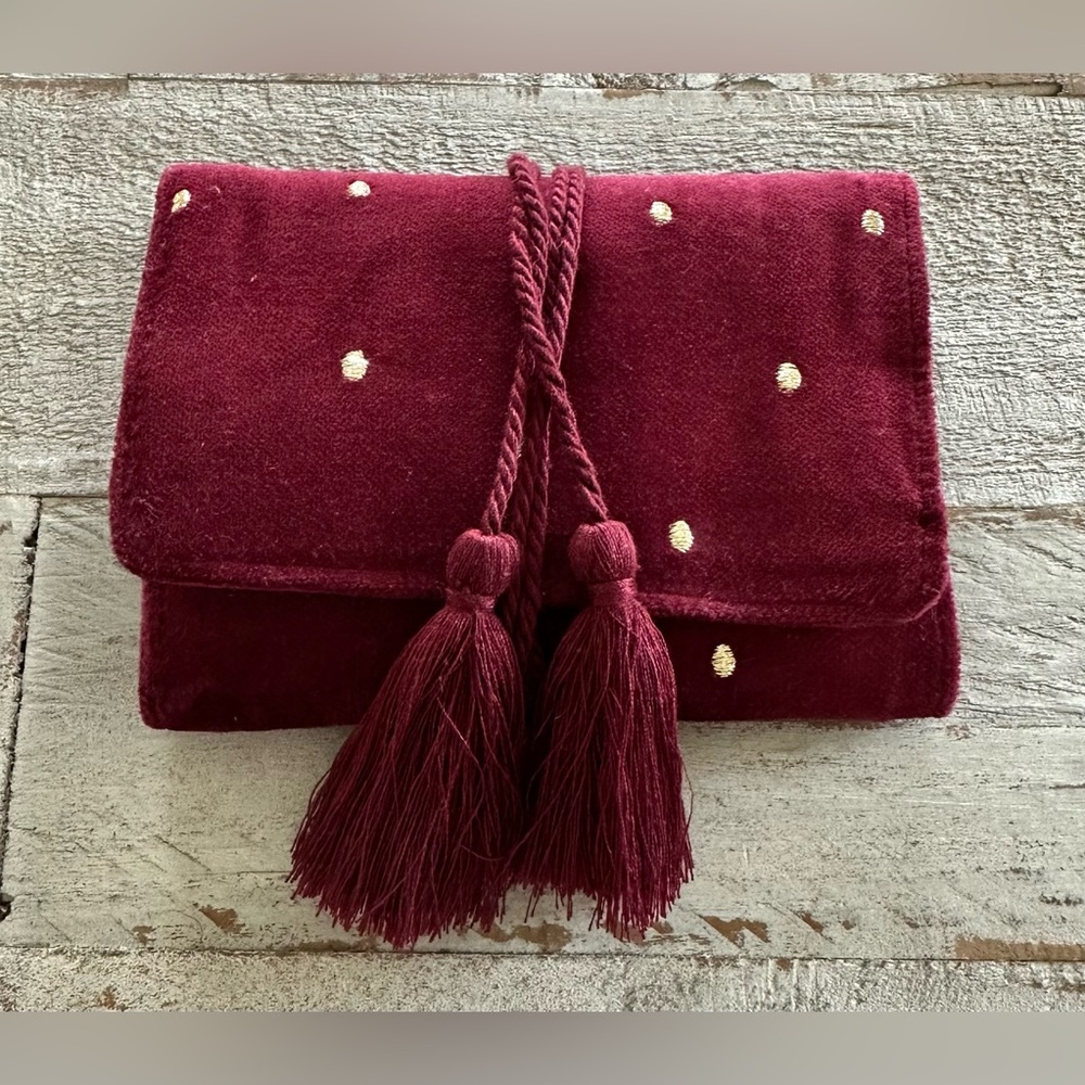 Sezane Burgundy Clutch with Gold Accents